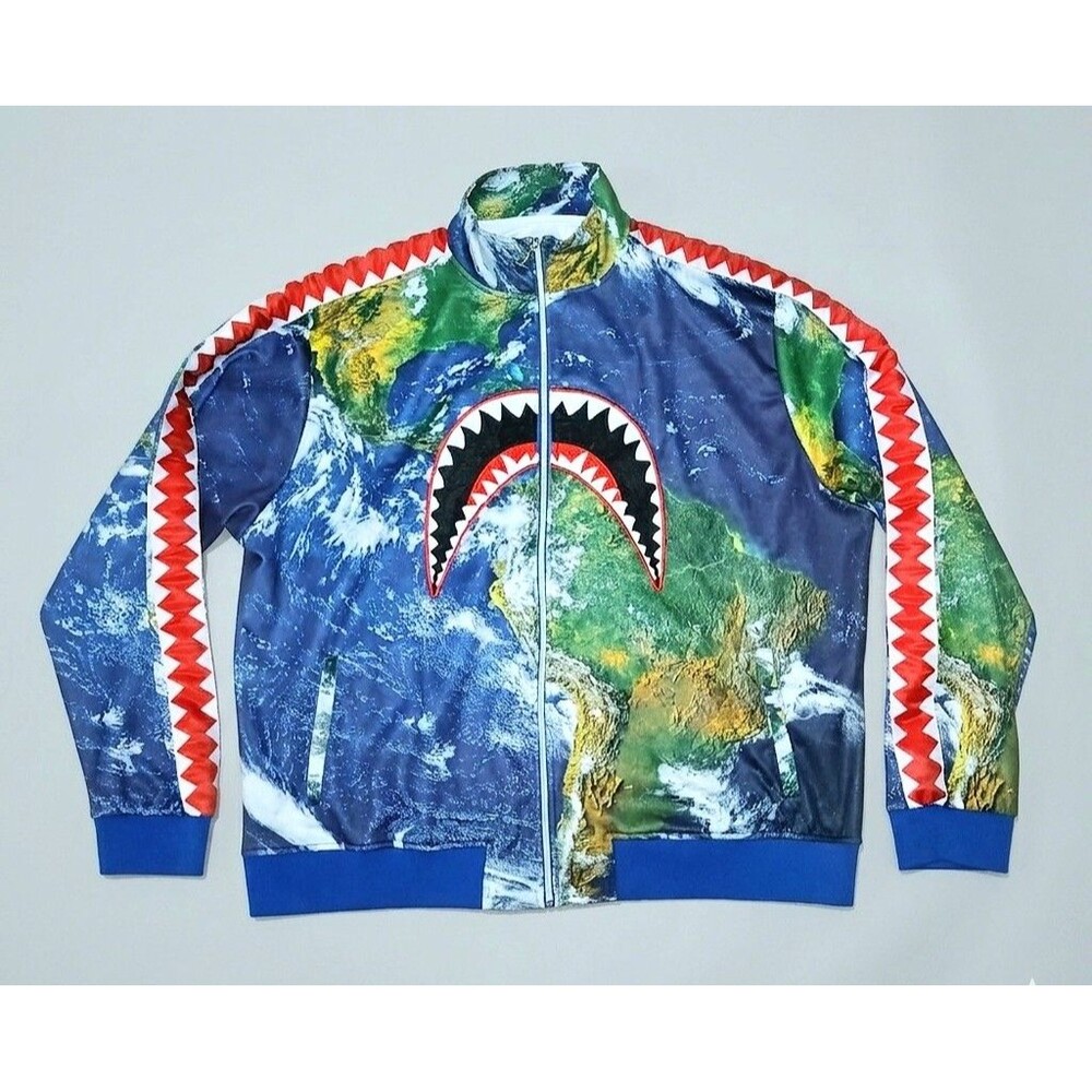 Hudson Outerwear Men's 4X Shark Tooth Full Zip Track Jacket Earth World Print